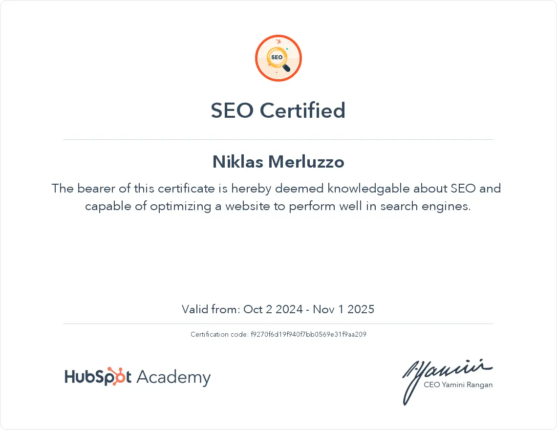 HubSpot SEO Certified